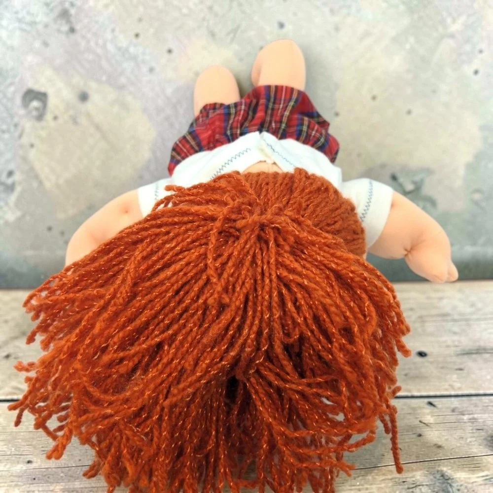 VTG 90's Mattel Cabbage Patch Kids Doll Red Yarn Hair Brown Eyes Plaid CPK 1995